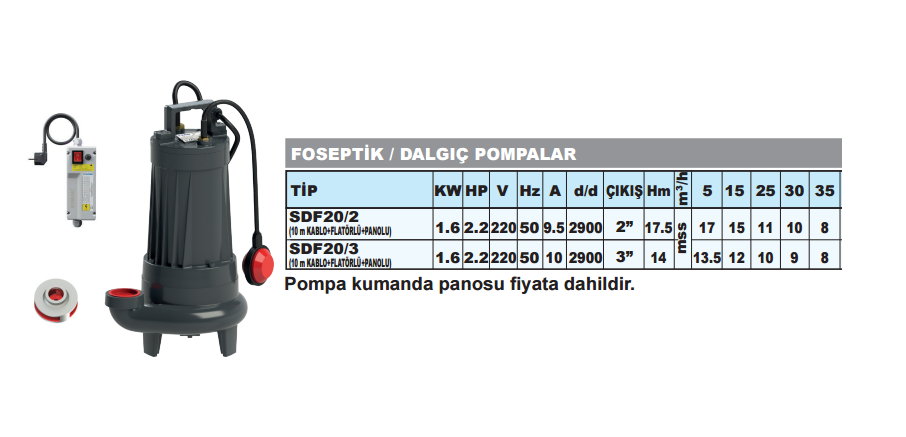 Sumak SDF20/2 - 2.2 Hp 220v Foseptik Dalgıç Pompa