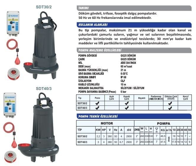 Sumak SDT40/3 - 4 Hp 380v Foseptik Dalgıç Pompa