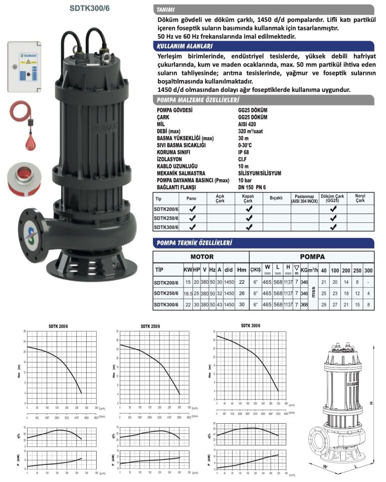 Sumak SDTK250/6 - 25 Hp  Ağır Tip Foseptik Dalgıç Pompa 1450d/d