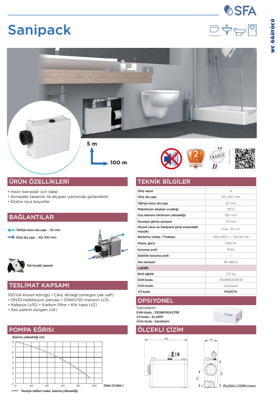 SFA Sanipack - Foseptik Tahliye Cihazı 1Wc + 3 Ünite  (Wc Öğütücü)
